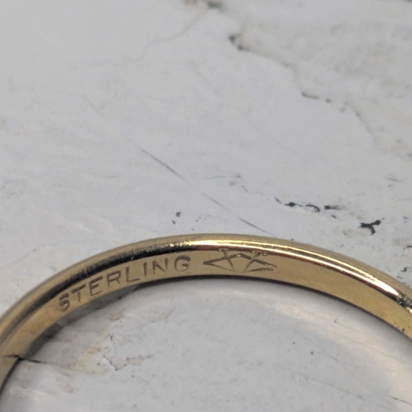 Vintage Sterling Silver Blue Sapphire Solitaire Ring Size 7.5 Gold Tone Vermeil - Picture 8 of 9